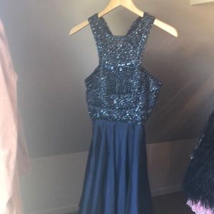 Sherri Hill navy beaded cocktail dress